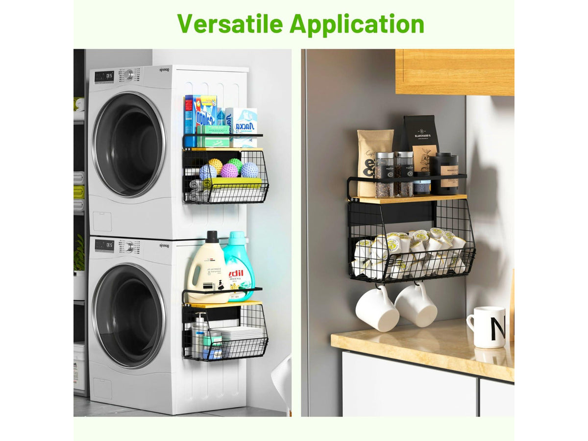2 Set Magnetic Shelf for Refrigerator with Wood Lid, Fruit Potato & Onion Storage Bins, Pantry Organizers & Storage, Large Container Magnetic Spice Rack for Refrigerator, Kitchen Counter, Cabinet