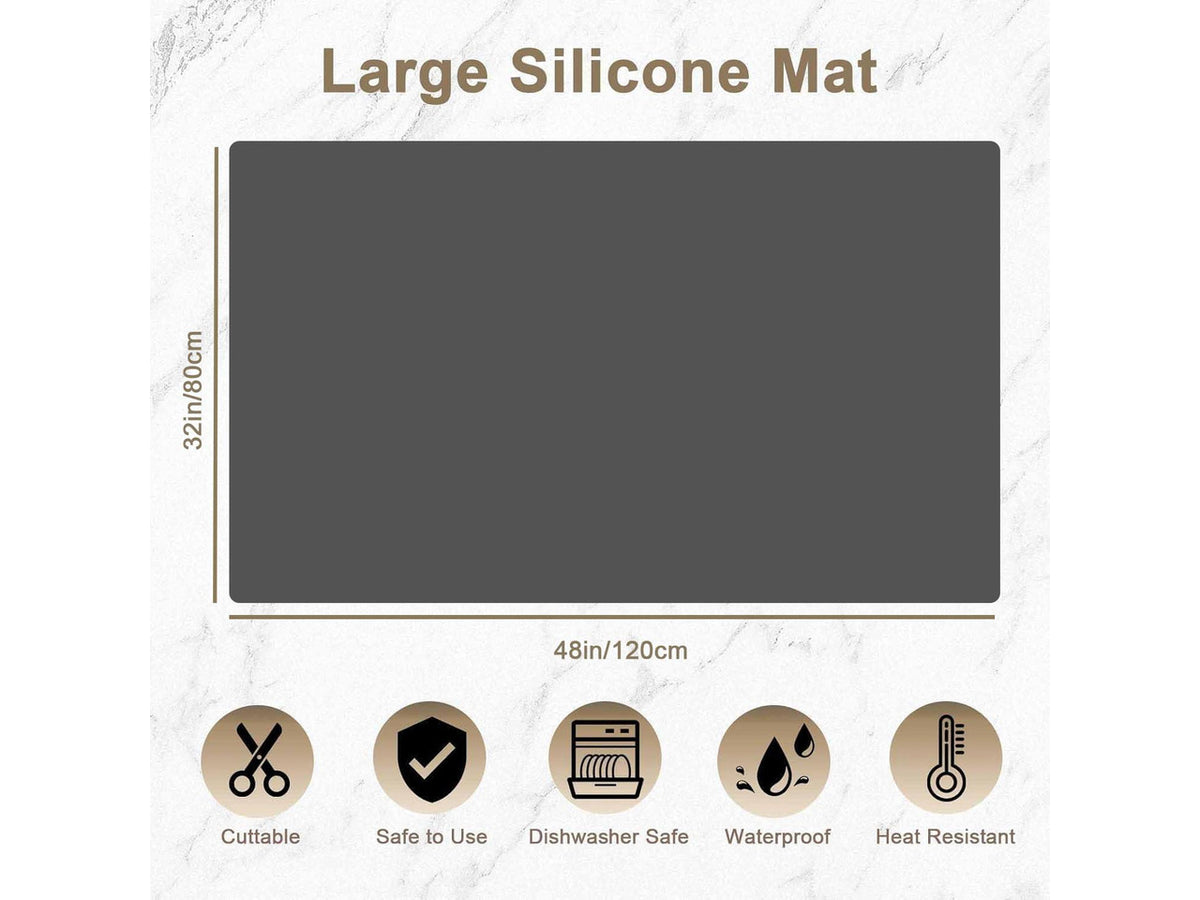 48''x32''(120cmx80cm) Silicone Kitchen Counter Mat, Extra Large Heat Resistant Non-Slip Countertop Protector, Waterproof Multipurpose Mat for Kitchen Island, Black