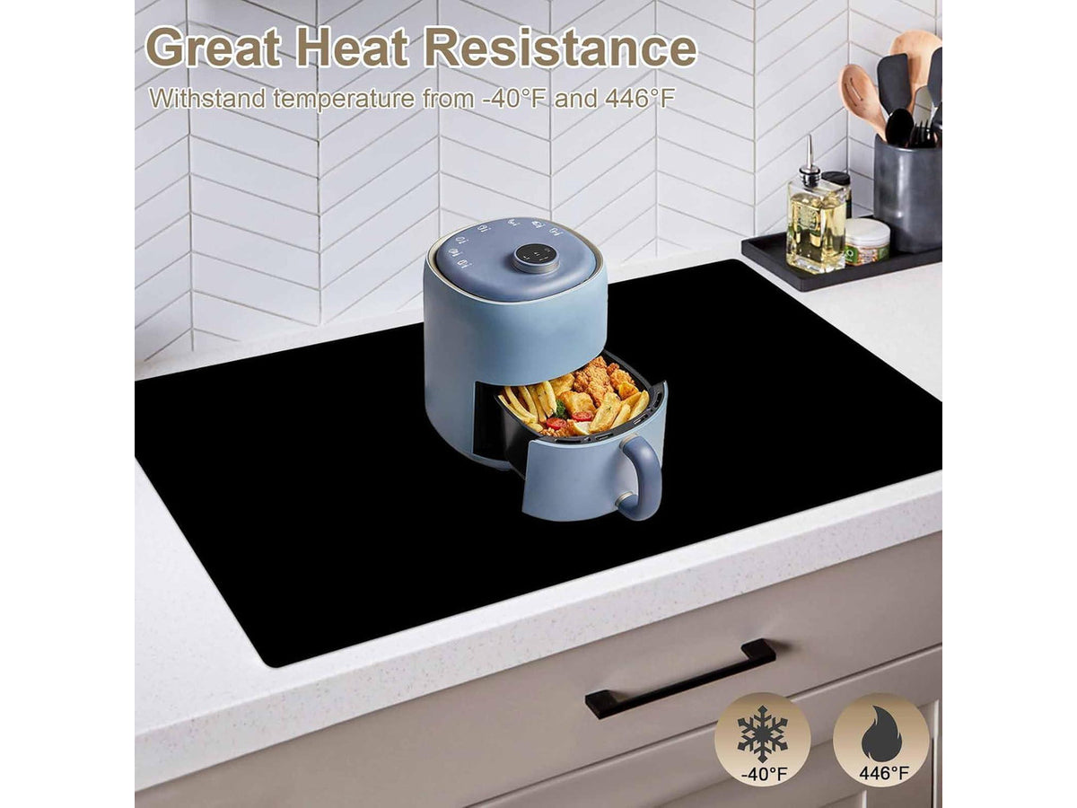 48''x32''(120cmx80cm) Silicone Kitchen Counter Mat, Extra Large Heat Resistant Non-Slip Countertop Protector, Waterproof Multipurpose Mat for Kitchen Island, Black