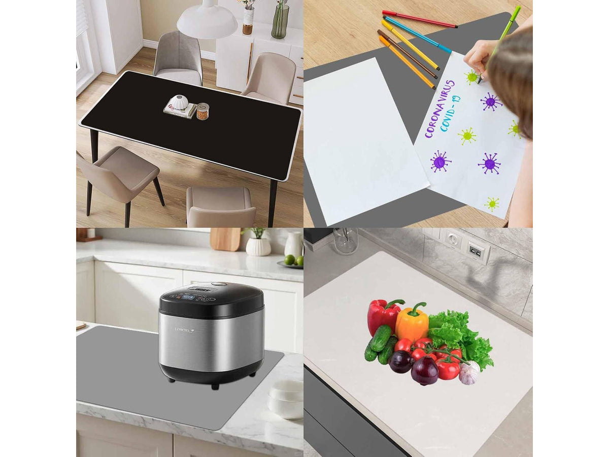 48''x32''(120cmx80cm) Silicone Kitchen Counter Mat, Extra Large Heat Resistant Non-Slip Countertop Protector, Waterproof Multipurpose Mat for Kitchen Island, Black