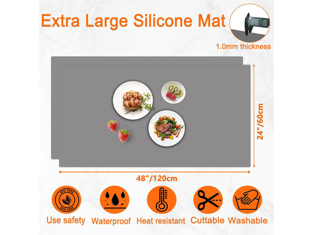 2Pack Large Silicone Mats for Kitchen Counter, 48''x24''(120cmx60cm) Heat Resistant Mat for Kitchen Island, Waterproof Multipurpose Countertop Protector, Semitransparent