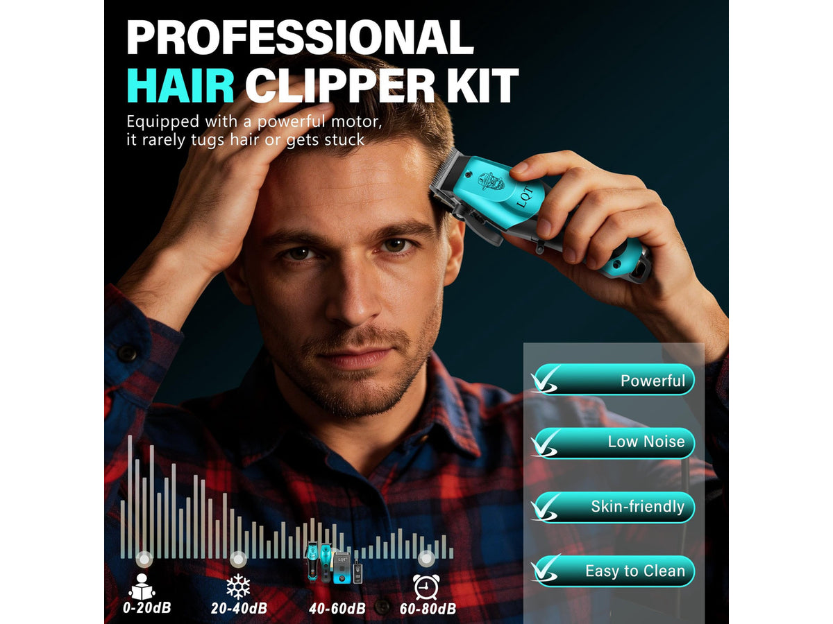 4-in-1 Men's Hair Clippers Kit, Includes Nose Hair Trimmer, Electric Shaver, and Engraving Trimmer, Wireless USB Rechargeable Grooming Set, Blue Ombre Design, Ideal Gift for Men (Blue)