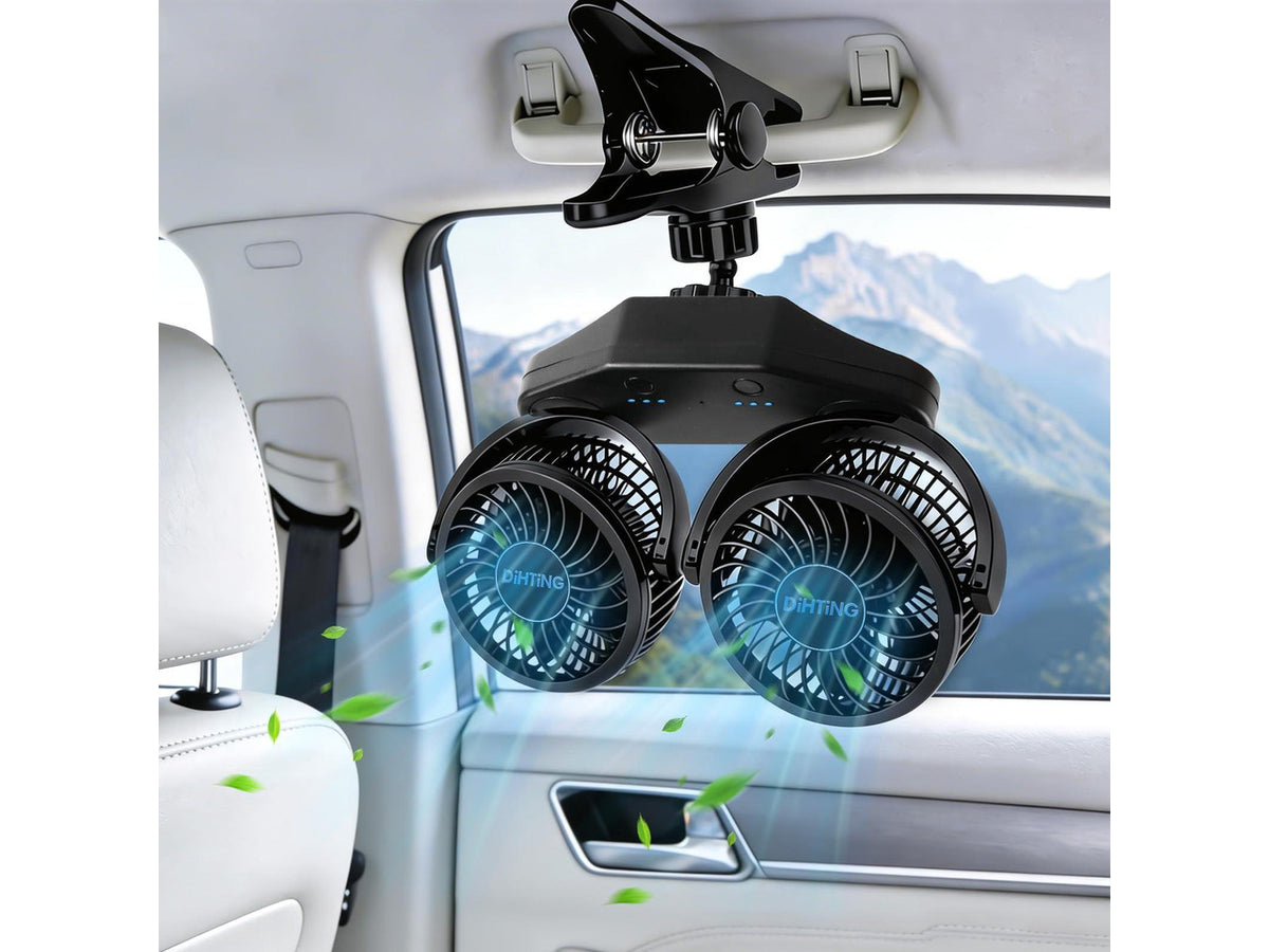 6000mAh Battery Powered Clip Car Fans for Backseat, 360° Quiet Rotatable Rechargeable Car Fans with USB Plug Independent Switches for SUV Bus Truck Golf Cart Stroller