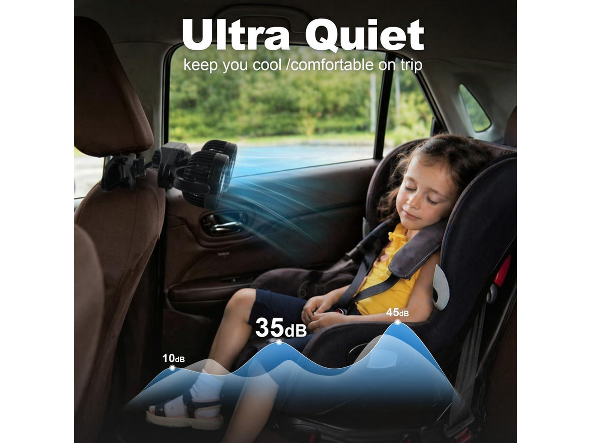 6000mAh Battery Powered Clip Car Fans for Backseat, 360° Quiet Rotatable Rechargeable Car Fans with USB Plug Independent Switches for SUV Bus Truck Golf Cart Stroller