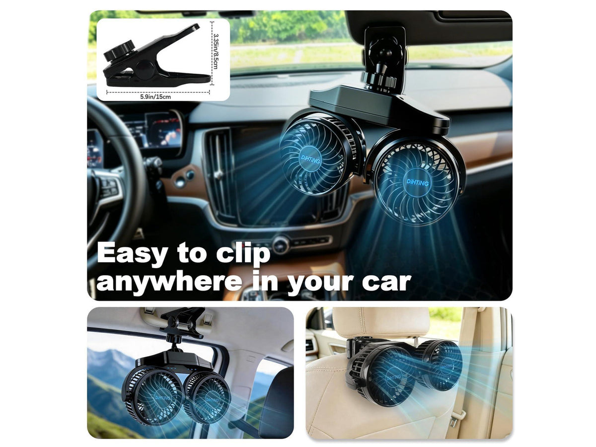 6000mAh Battery Powered Clip Car Fans for Backseat, 360° Quiet Rotatable Rechargeable Car Fans with USB Plug Independent Switches for SUV Bus Truck Golf Cart Stroller