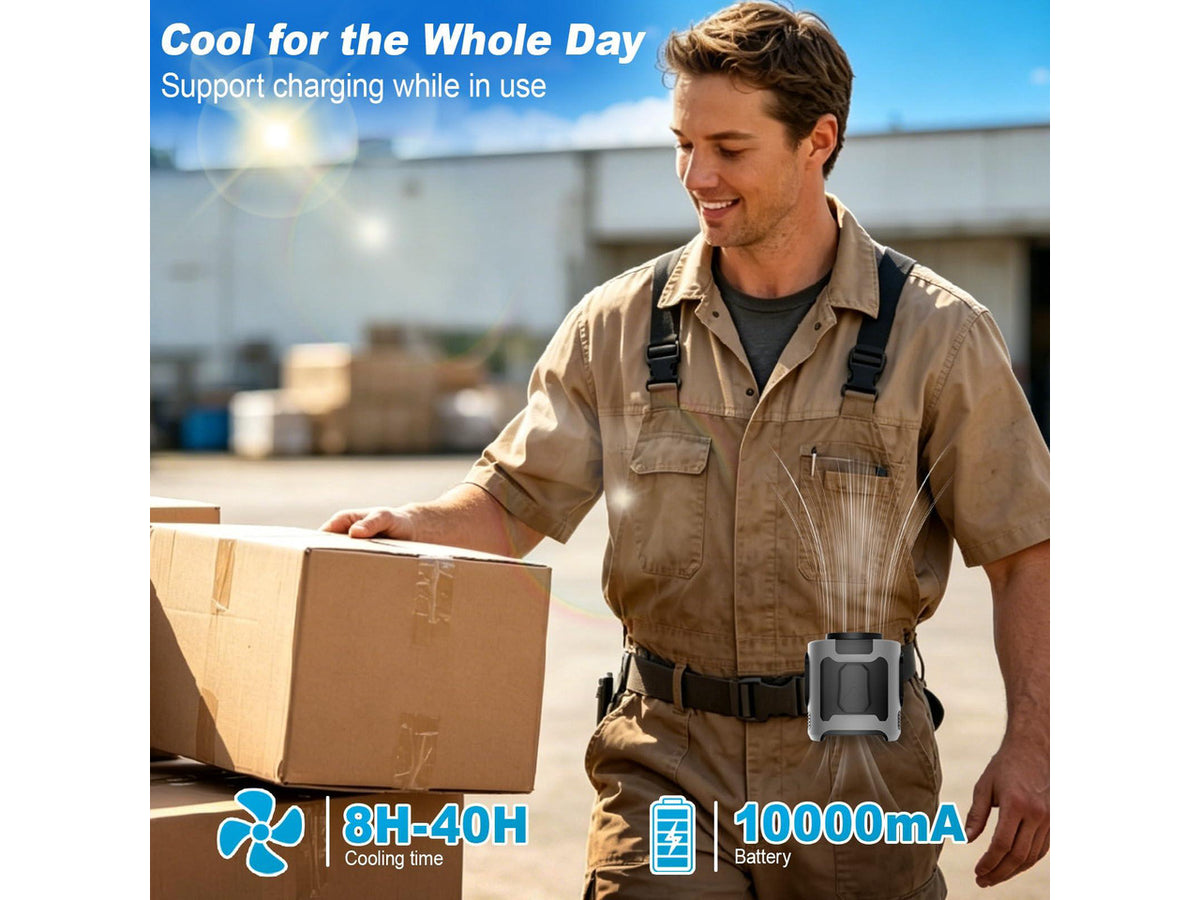 10000mAh Portable Waist Fan Clip on, Personal Cooling for Outdoor