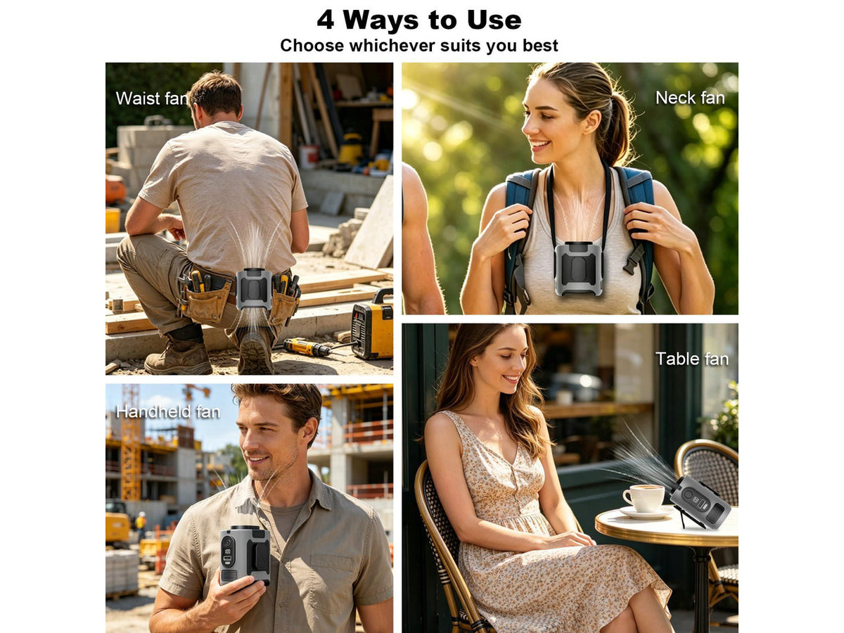 10000mAh Portable Waist Fan Clip on, Personal Cooling for Outdoor