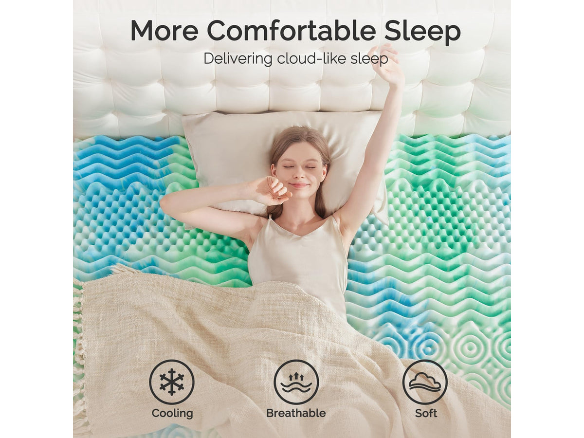 3 Inch 7-Zone King Memory Foam Mattress Topper Egg Crate Cooling Gel Infused Mattress Pad Bed Topper for Pressure Relief and Back Pain Soft & Breathable, CertiPUR-US Certified
