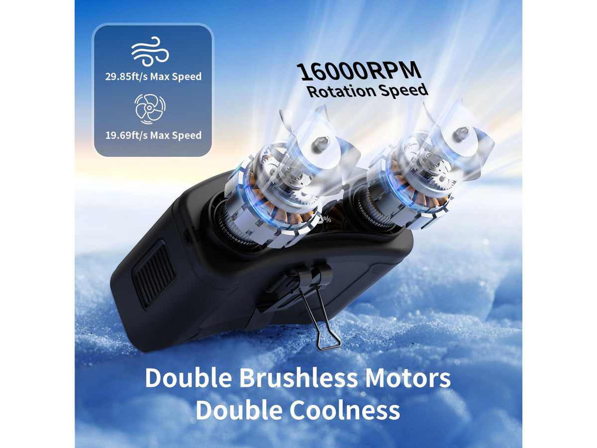20000mAh Portable Waist Fan Clip on Wearable Belt Personal Fan Rechargeable, 40H Cooling Battery Operated with 10 Speeds & Dual Air Outlets, Neck Fans Hanging for Outdoor Jobsite Camping