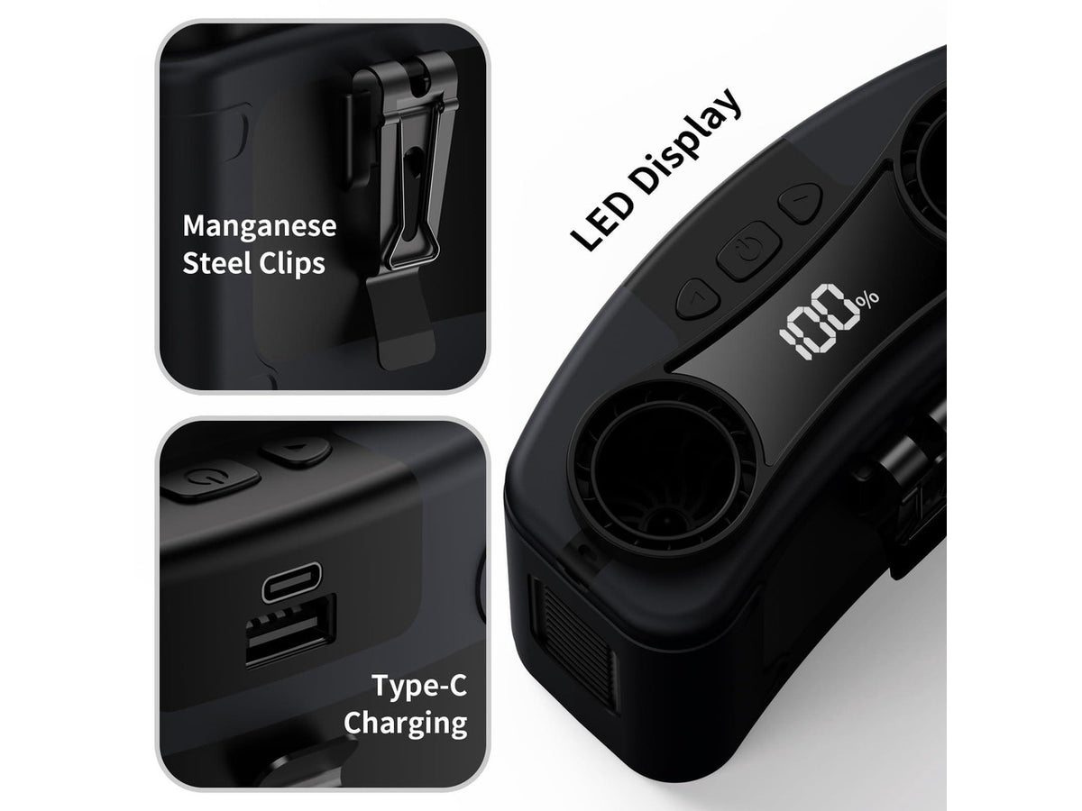 20000mAh Portable Waist Fan Clip on Wearable Belt Personal Fan Rechargeable, 40H Cooling Battery Operated with 10 Speeds & Dual Air Outlets, Neck Fans Hanging for Outdoor Jobsite Camping