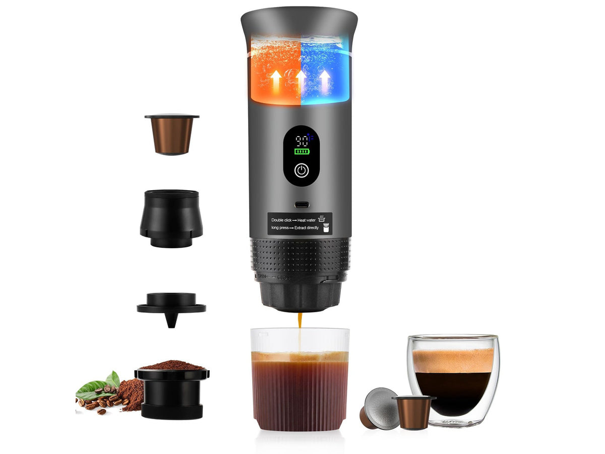 3-in-1 Portable Espresso Machine, 20 Bar Coffee Maker with LED Display | Real-Time Temp&Battery Indicator,Portable Coffee Maker Compatible with Ground Coffee & Capsules, for Travel,Home & Office
