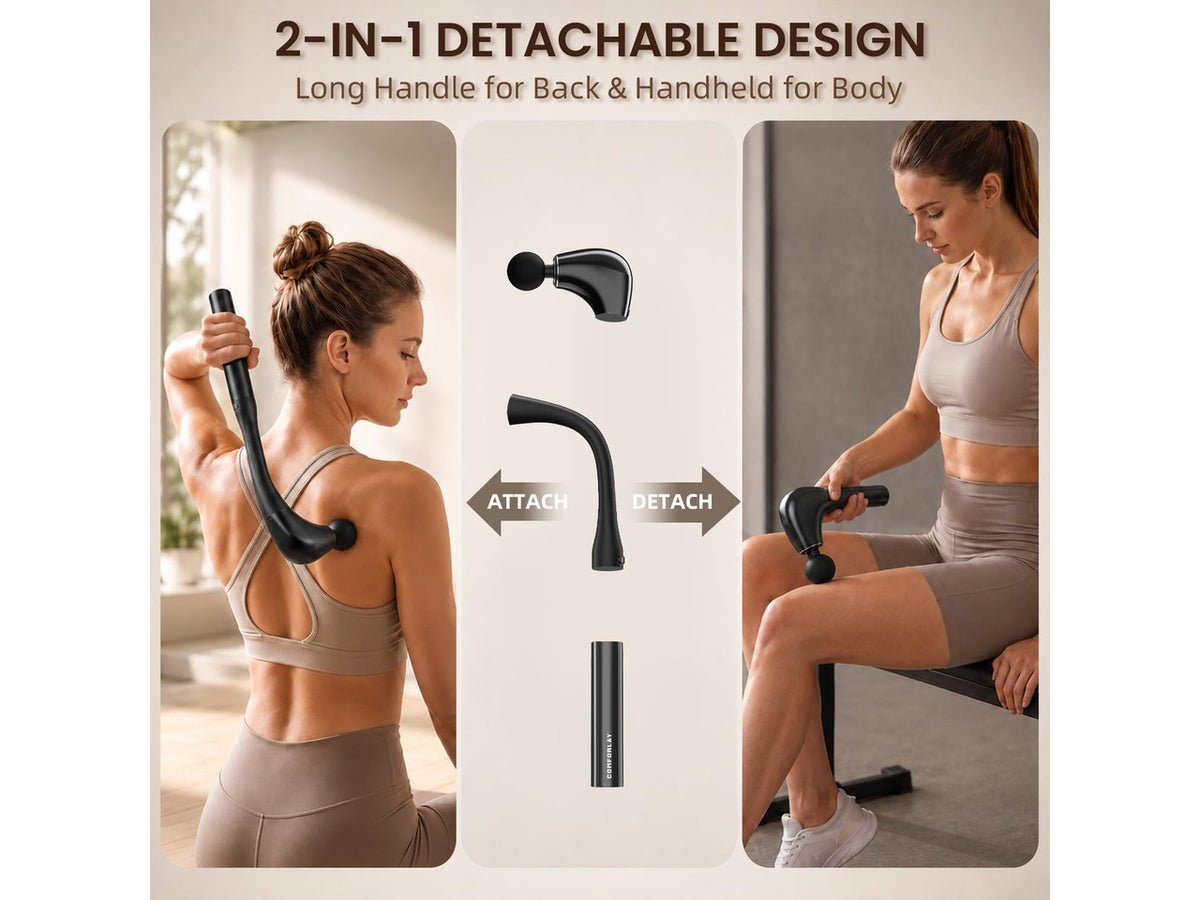 2-in-1 Detachable Muscle Massage Gun Deep Tissue | Body Massager for Pain Relief, Handheld Massage Hammer with 4 Massage Heads