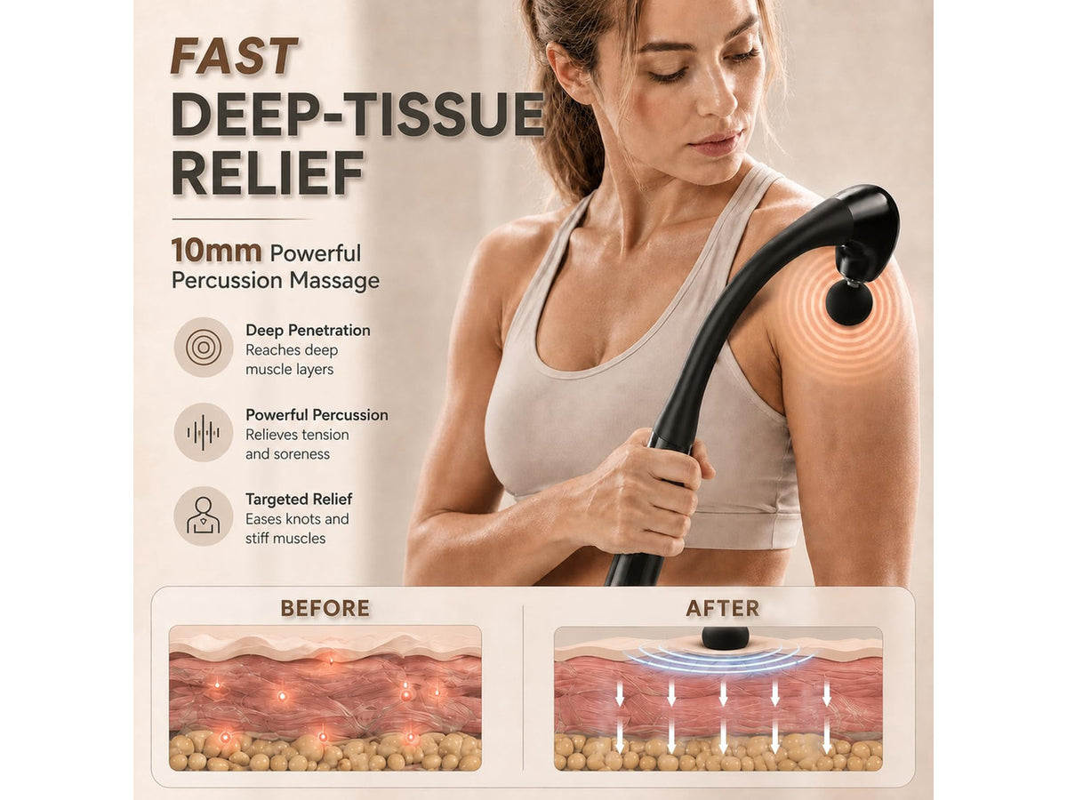 2-in-1 Detachable Muscle Massage Gun Deep Tissue | Body Massager for Pain Relief, Handheld Massage Hammer with 4 Massage Heads