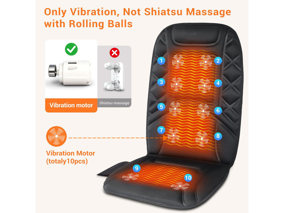 10 Vibrating Massage Nodes Back Massager Chair Pad for Pain Relief