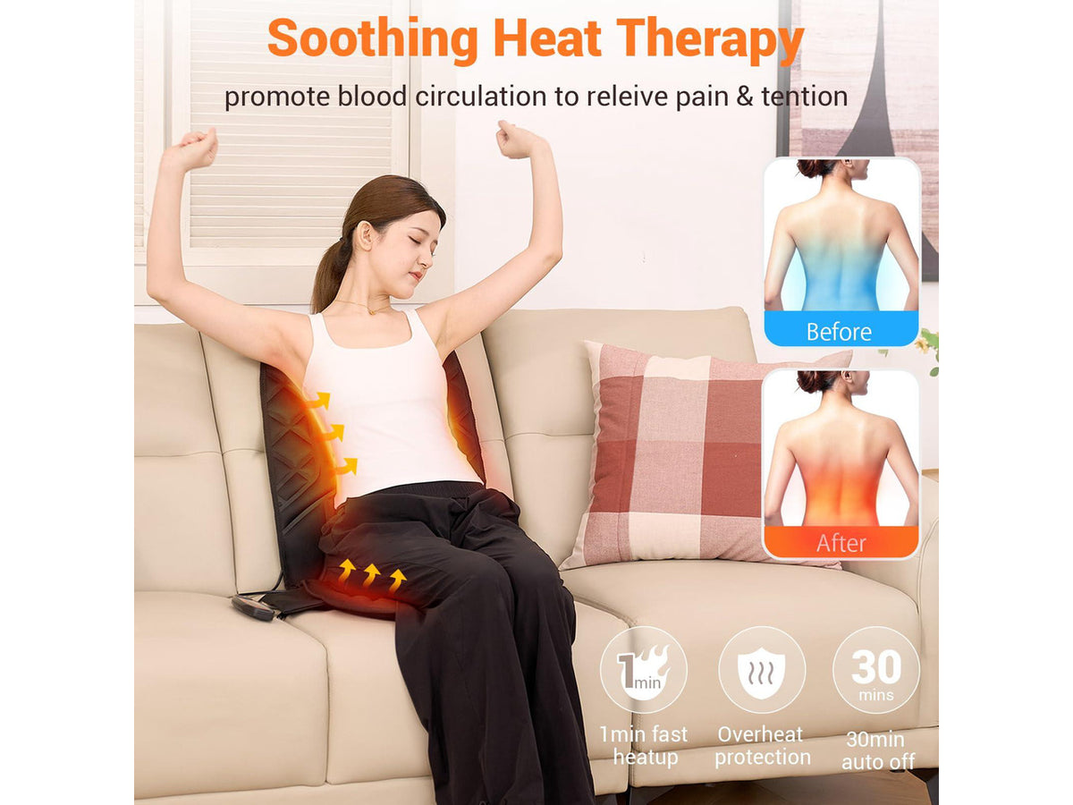 10 Vibrating Massage Nodes Back Massager Chair Pad for Pain Relief