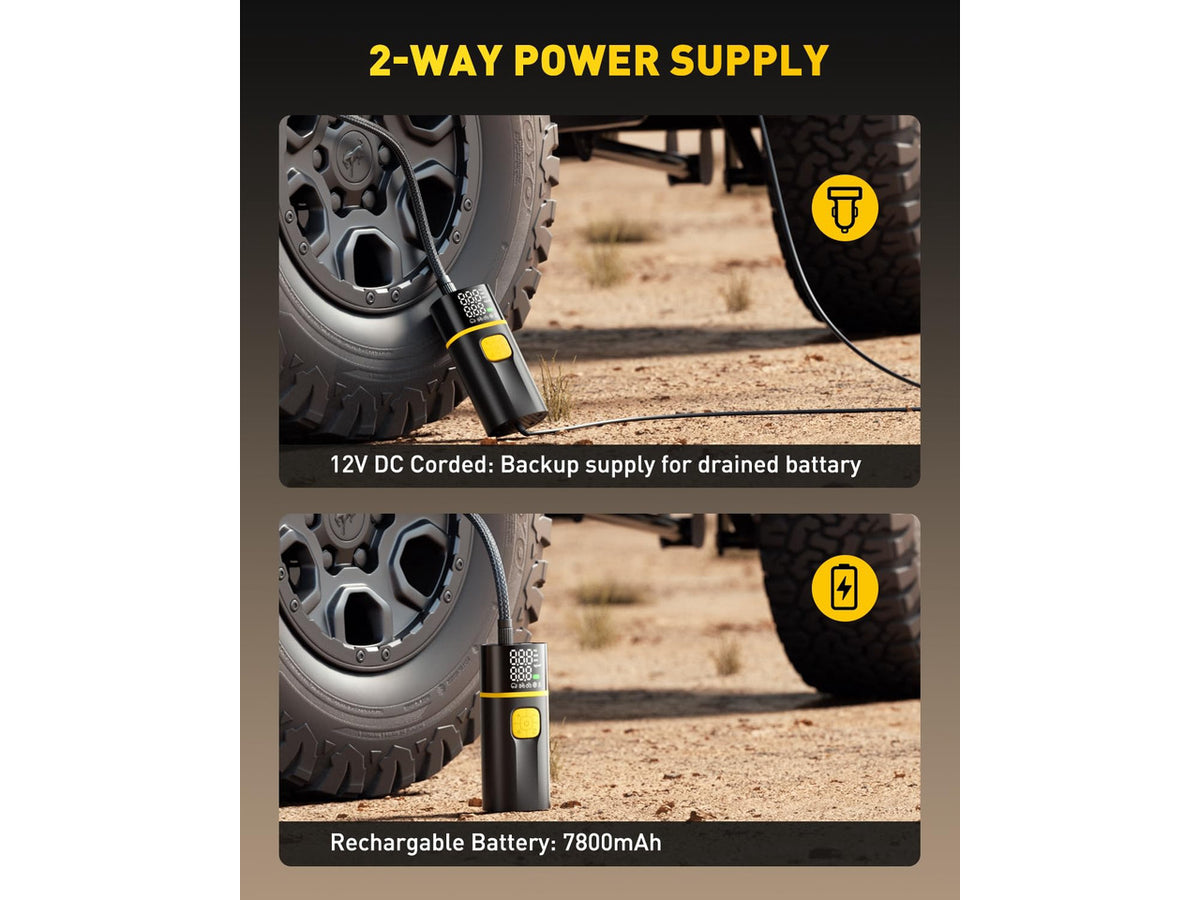 150PSI Tire Inflator Portable Air Compressor, 7800mAh Power 12V DC | 50L/min Cordless Air Pump with Digital Pressure Gauge, Auto Shut-Off, Bright LED Works on Car, SUV, Bike Tires and Balls