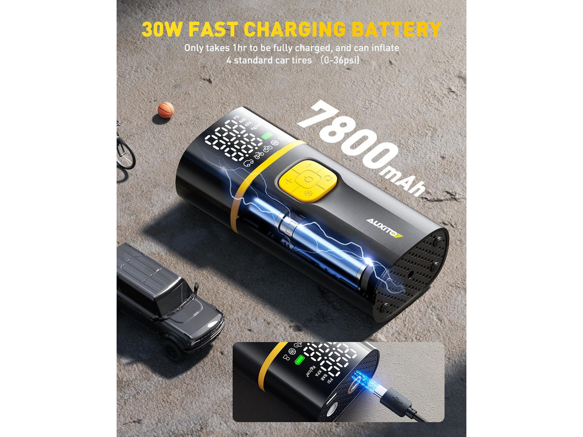 150PSI Tire Inflator Portable Air Compressor, 7800mAh Power 12V DC | 50L/min Cordless Air Pump with Digital Pressure Gauge, Auto Shut-Off, Bright LED Works on Car, SUV, Bike Tires and Balls