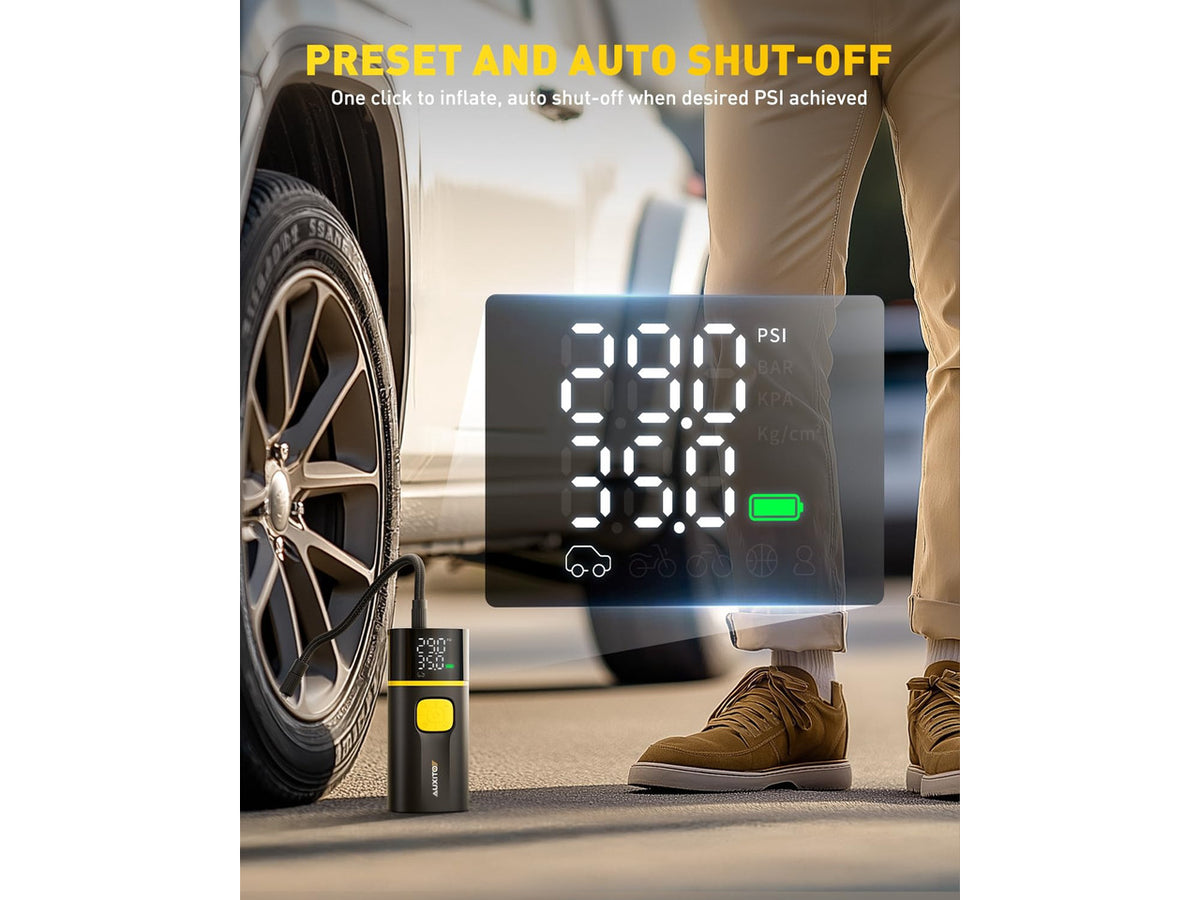 150PSI Tire Inflator Portable Air Compressor, 7800mAh Power 12V DC | 50L/min Cordless Air Pump with Digital Pressure Gauge, Auto Shut-Off, Bright LED Works on Car, SUV, Bike Tires and Balls
