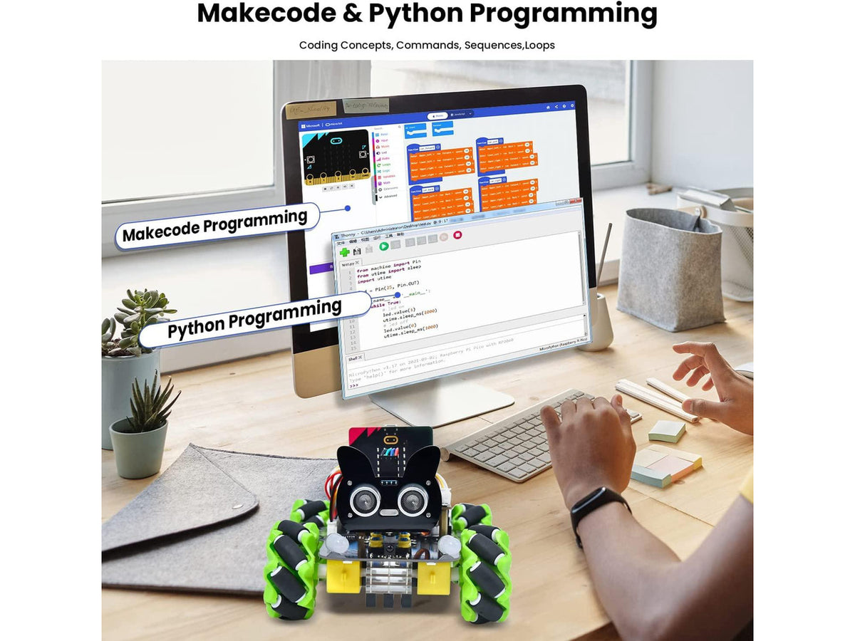 4WD Smart Car Coding Robot Kit with Microbit V2 for Makecode and Python, DIY Building Robot Kit for STEM Education 15+, IR Remote/APP Control