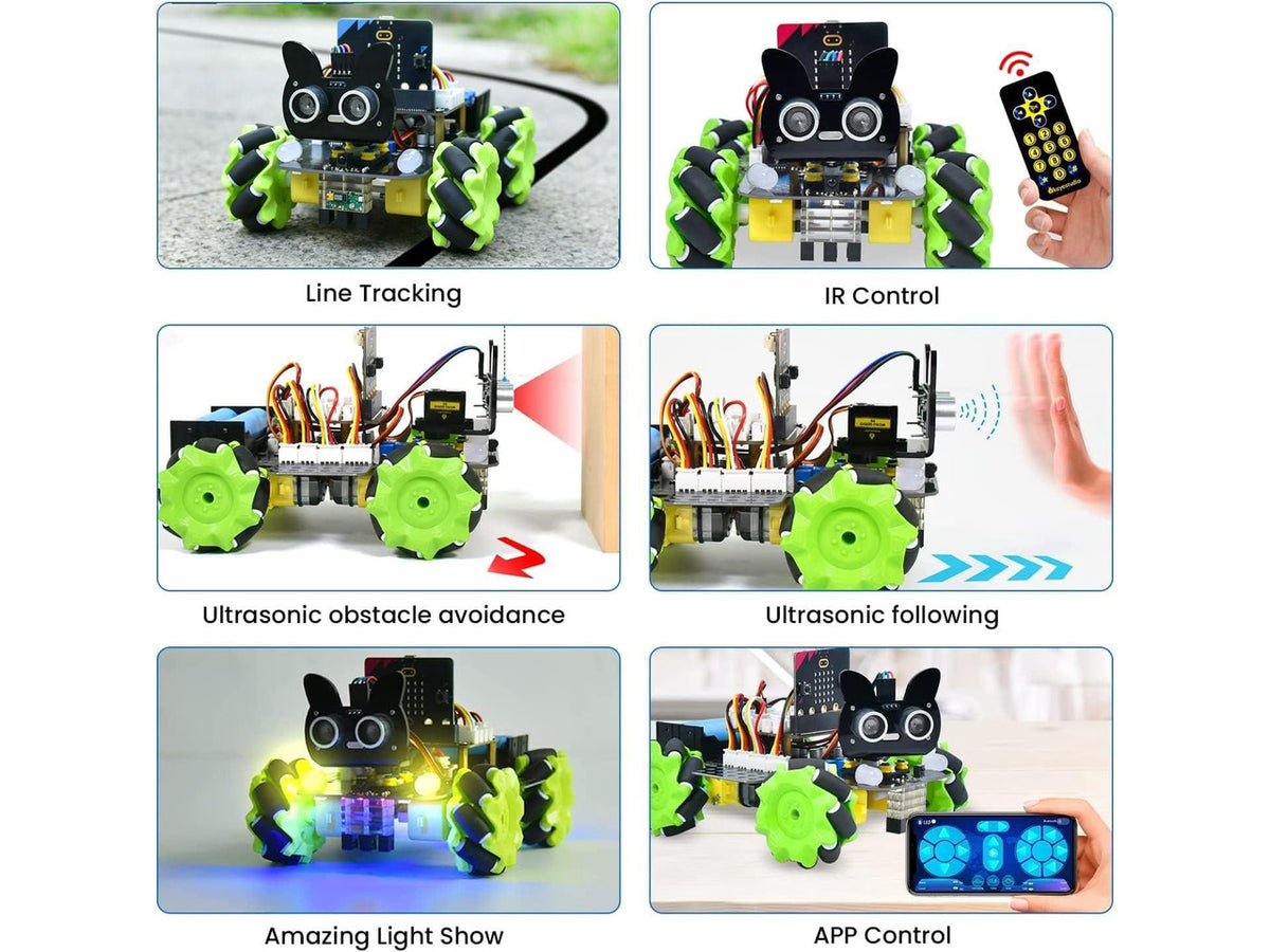 4WD Smart Car Coding Robot Kit with Microbit V2 for Makecode and Python, DIY Building Robot Kit for STEM Education 15+, IR Remote/APP Control