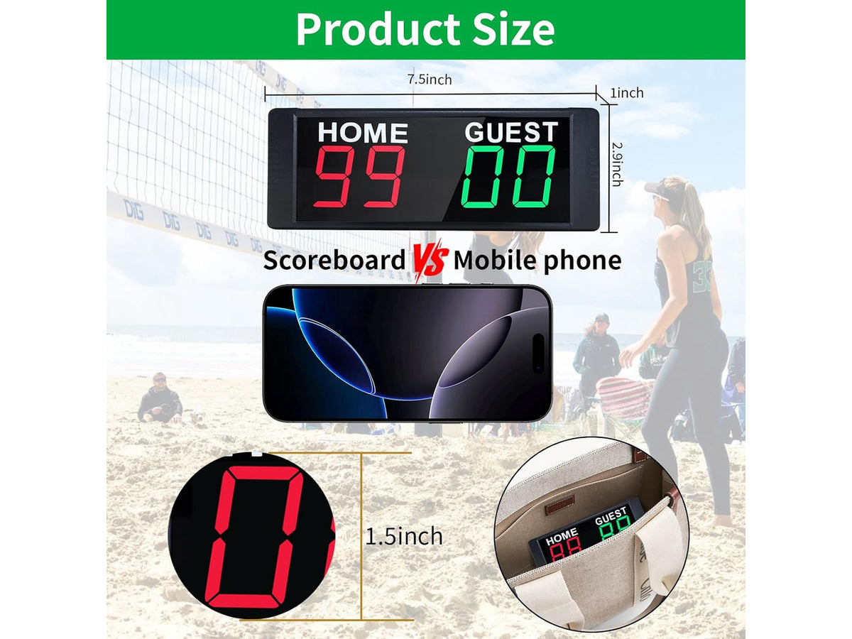 LED Portable Digital Scoreboard Tabletop Electronic Score Keeper with Remote for Cornhole, Basketball, Ping Pong, Baseball, Tennis & Volleyball, Indoor/Outdoor