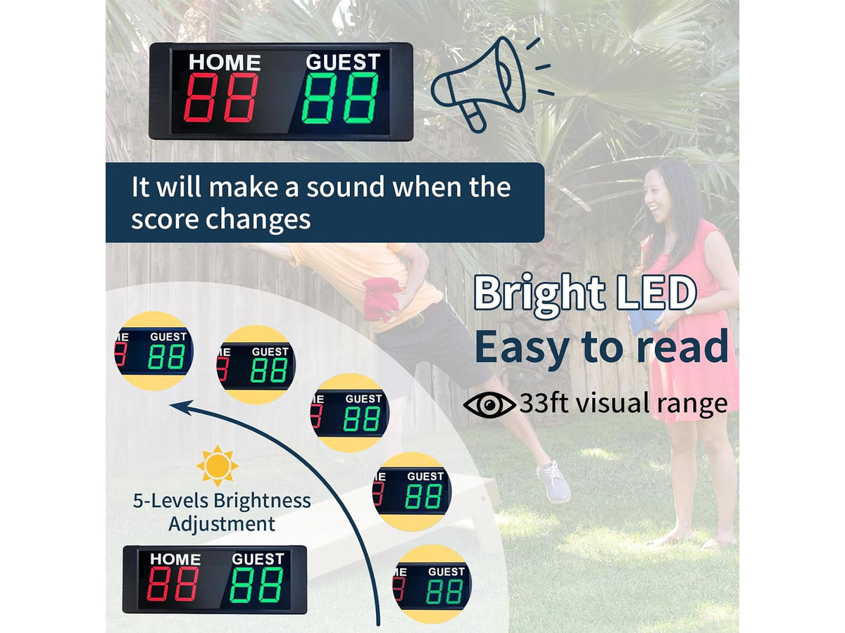 LED Portable Digital Scoreboard Tabletop Electronic Score Keeper with Remote for Cornhole, Basketball, Ping Pong, Baseball, Tennis & Volleyball, Indoor/Outdoor