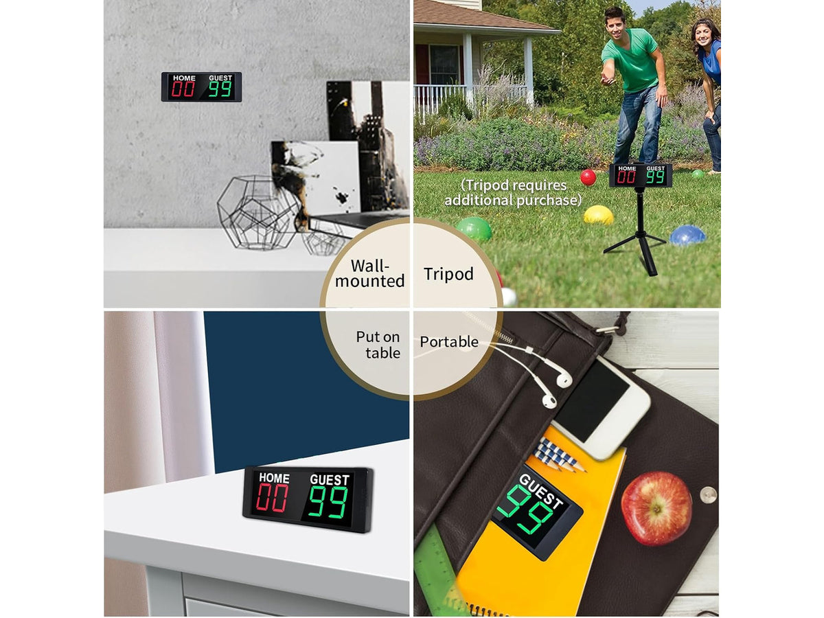 LED Portable Digital Scoreboard Tabletop Electronic Score Keeper with Remote for Cornhole, Basketball, Ping Pong, Baseball, Tennis & Volleyball, Indoor/Outdoor