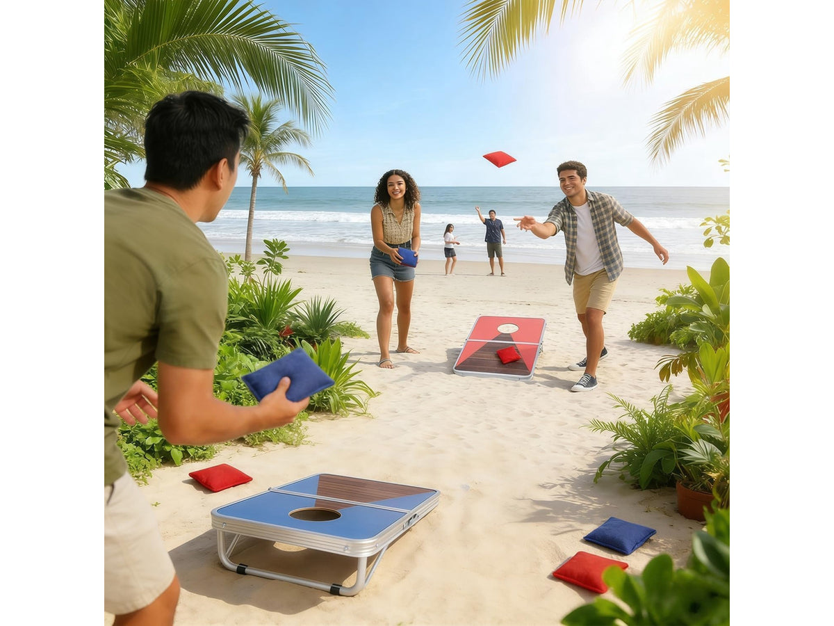 24x16 Inch Foldable Cornhole Board Set for Kids, Teens & Adults with Bean Bags & Carry Bag, Lightweight Aluminum Alloy Travel Set for Outdoor Games & Beach