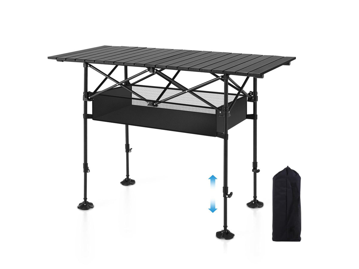 Folding Camping Table, Aluminum Roll-up Picnic Backpacking Table | Adjustable Height Camping Table Portable Picnic Dining Table Folding Card Table w/Handle Lightweight for Indoor Outdoor