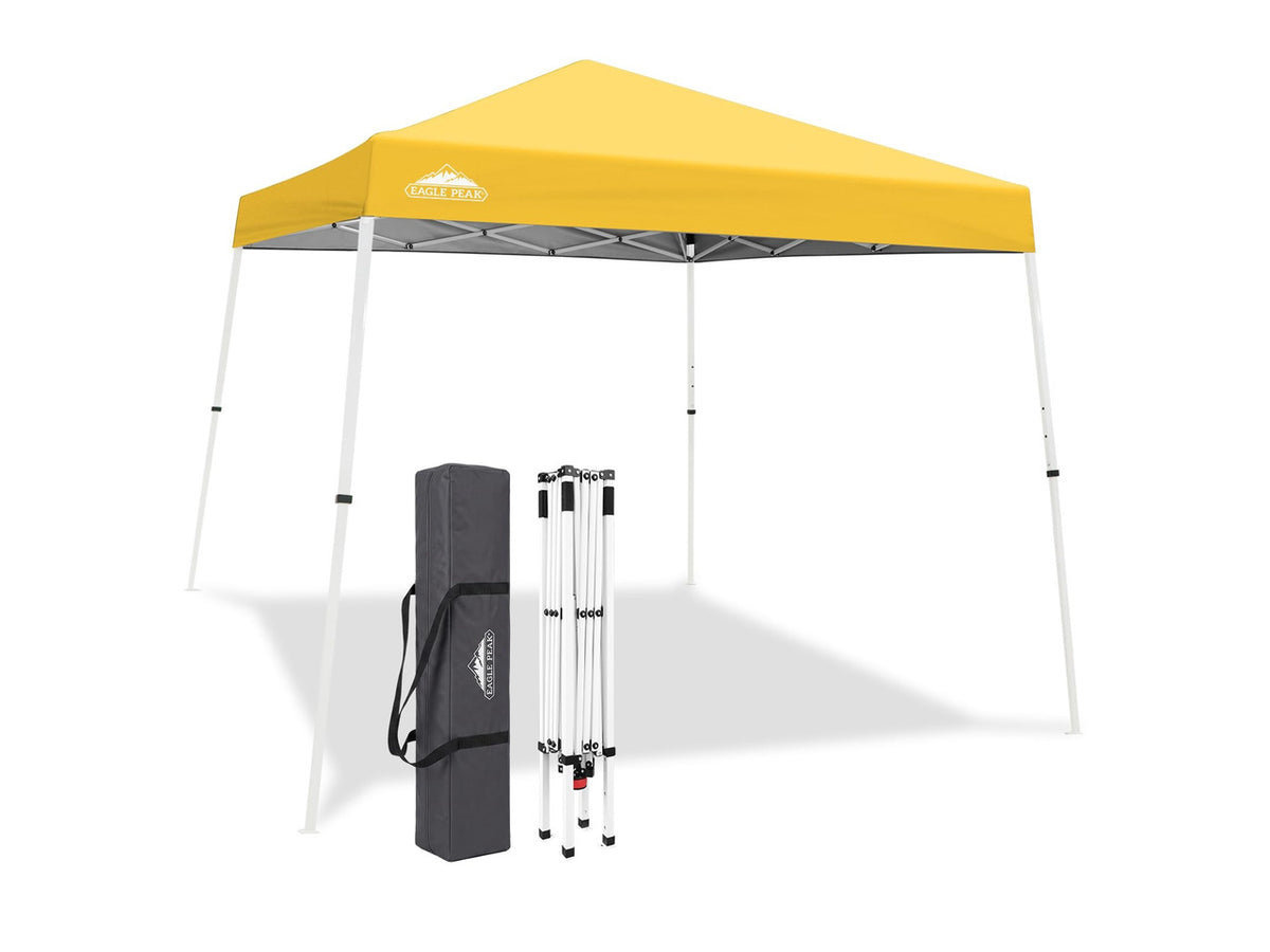 10x10 Slant Leg Pop Up Canopy Tent, Yellow | PeakPush Center Lock, Easy 1 Person Setup Pop Up Tent, Portable Sports & Camping Shelter, 10x10 Base 8x8 Top, Carry Bag
