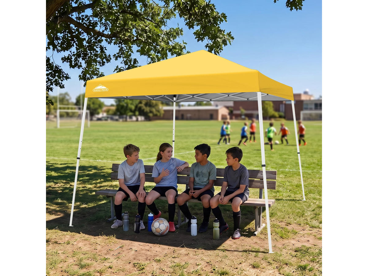 10x10 Slant Leg Pop Up Canopy Tent, Yellow | PeakPush Center Lock, Easy 1 Person Setup Pop Up Tent, Portable Sports & Camping Shelter, 10x10 Base 8x8 Top, Carry Bag
