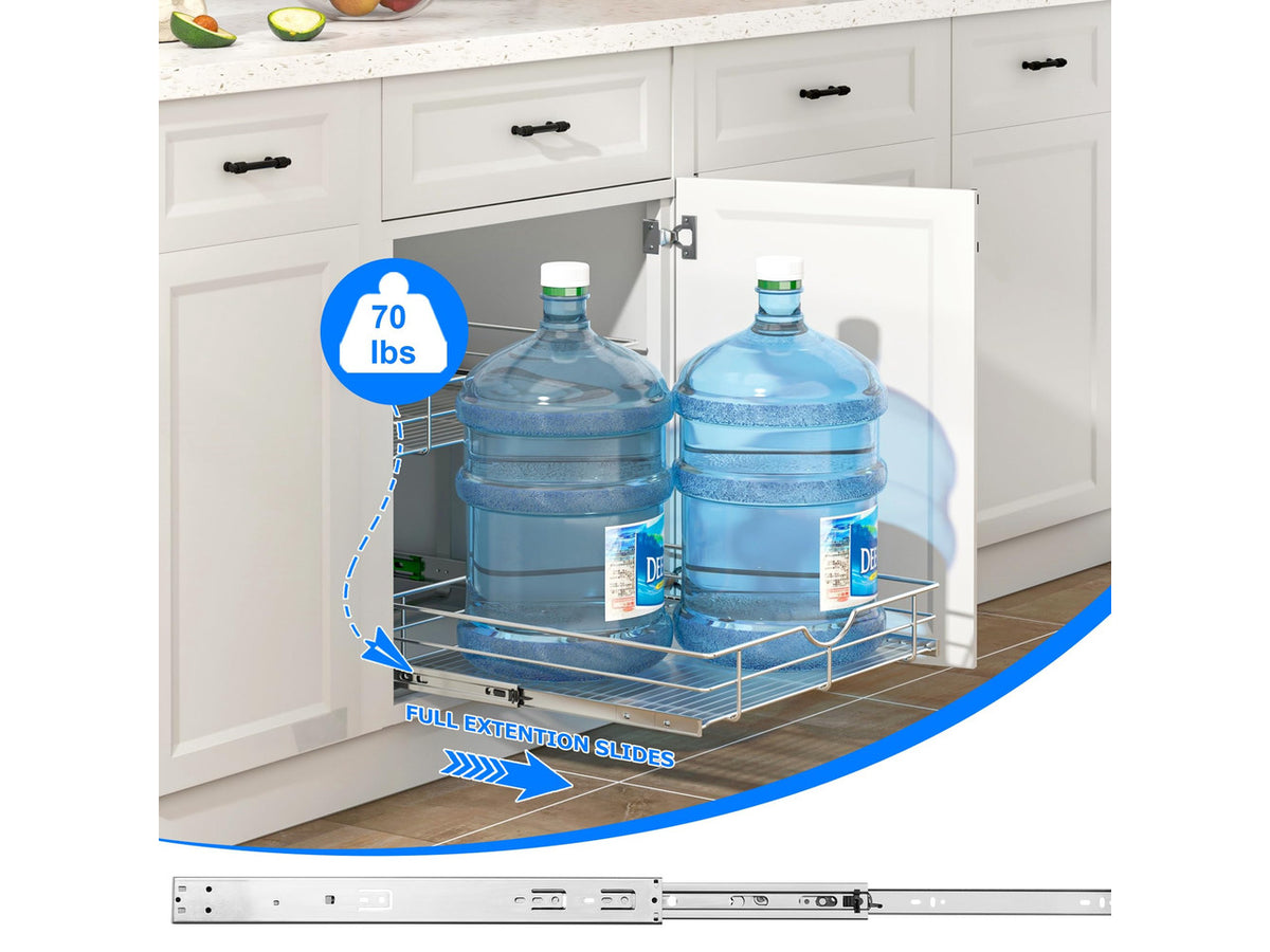 2-Tier Kitchen Cabinet Pullout Shelf and Drawer Organizer, Soft Close Pantry Pull Out Shelves, Heavy Duty Pull Out Cabinet Organizer with Shelf Liner for Kitchen Cabinets, Pantry Storage