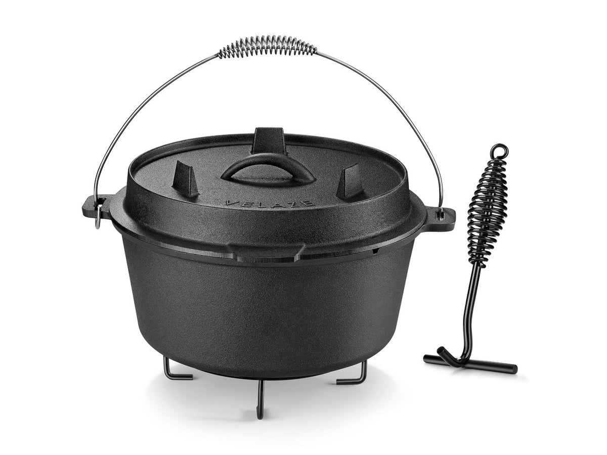 10 QT Pre-Seasoned Cast Iron Camping Dutch Oven Pot with Lid | Comes with Metal Handles, Lid Lifter,Stand Support,Use in Oven, on Stove,Grill,or Over Campfire,Capacity for 4-8 People