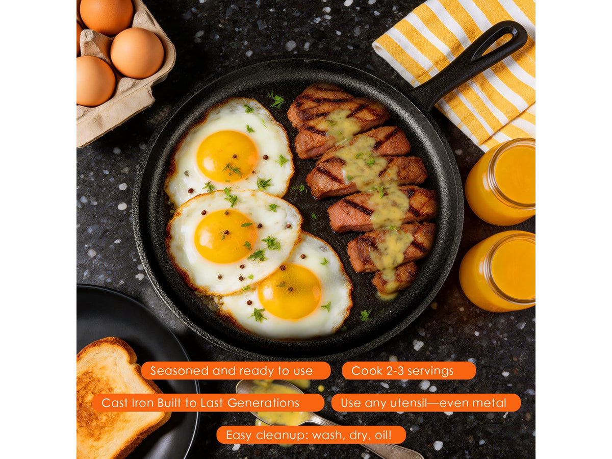 Cast Iron Set 6 Piece, PFAS-Free, Pre-Seasoned Pots and Pans Set | Incl. 8''/10.25'' Cast Iron Skillets, 5QT Dutch Oven w/ Lid, Round Griddle & Square Grill Pan for Kitchen, Stovetop & Camping