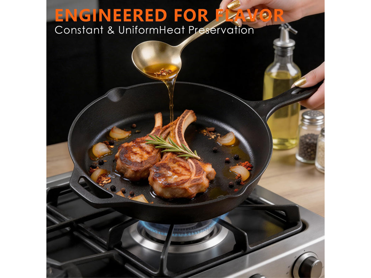 Cast Iron Set 6 Piece, PFAS-Free, Pre-Seasoned Pots and Pans Set | Incl. 8''/10.25'' Cast Iron Skillets, 5QT Dutch Oven w/ Lid, Round Griddle & Square Grill Pan for Kitchen, Stovetop & Camping