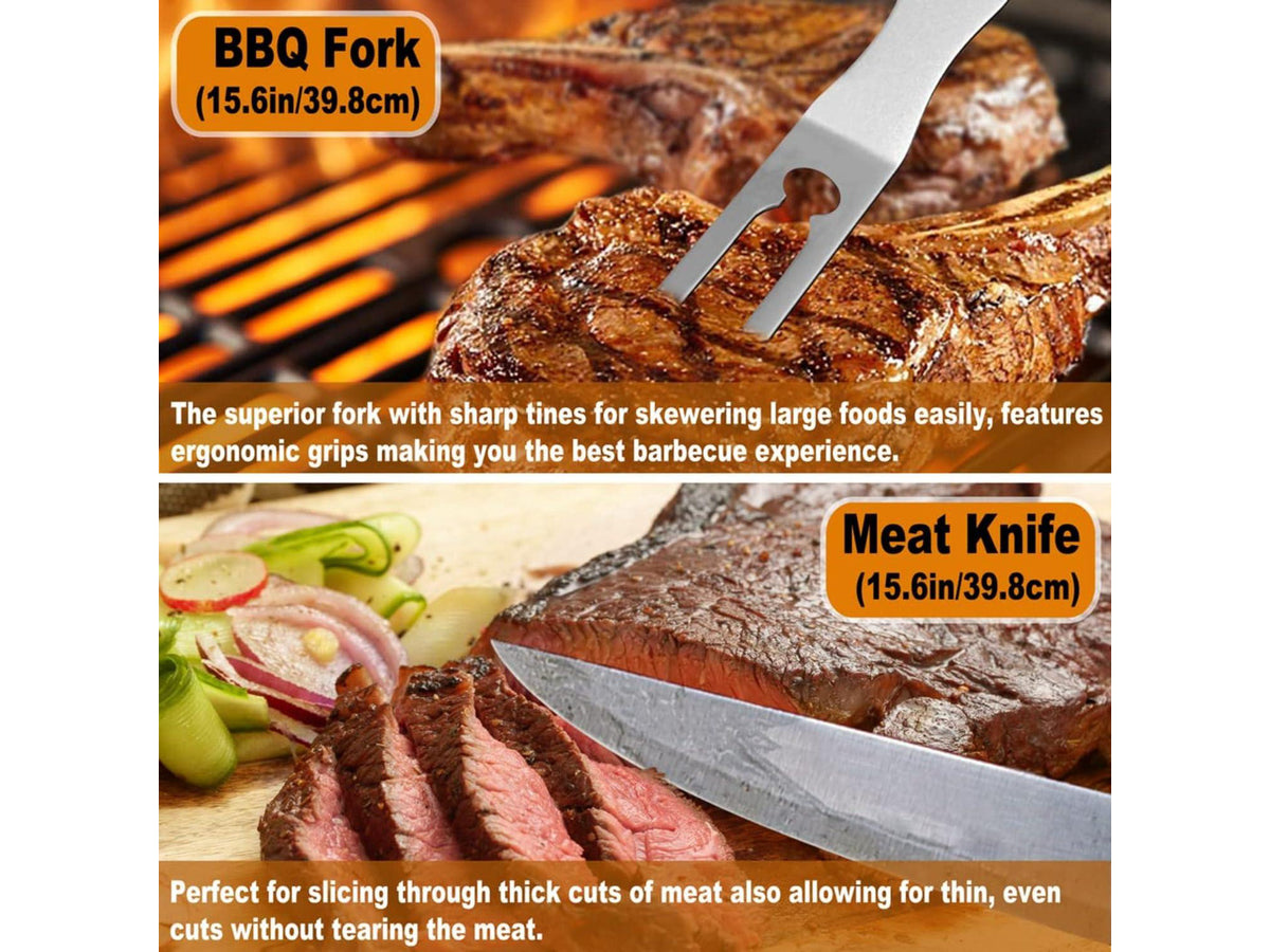 26Pcs BBQ Grill Accessories Set with Aluminum Storage Case, Stainless Steel Grilling Utensils with Meat Claws Injector Thermometer for Camping Outdoor Barbecue