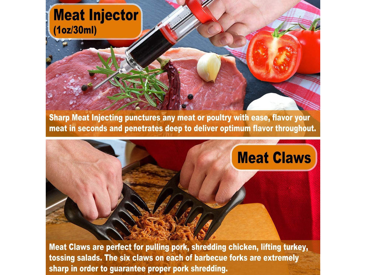 26Pcs BBQ Grill Accessories Set with Aluminum Storage Case, Stainless Steel Grilling Utensils with Meat Claws Injector Thermometer for Camping Outdoor Barbecue