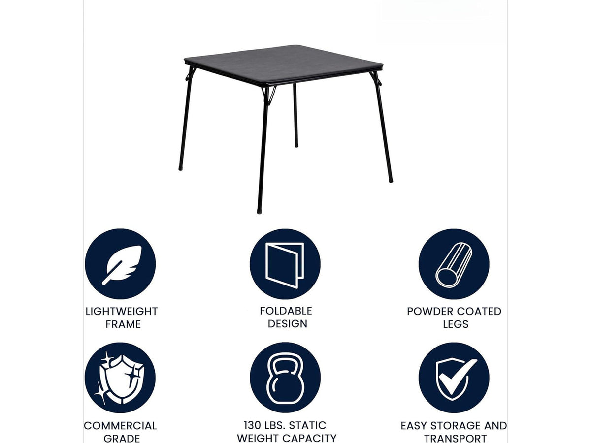 33.5" Square Folding Multipurpose Card Table, Padded Vinyl Top, Portable 4-Player Game Table, Black, No Assembly