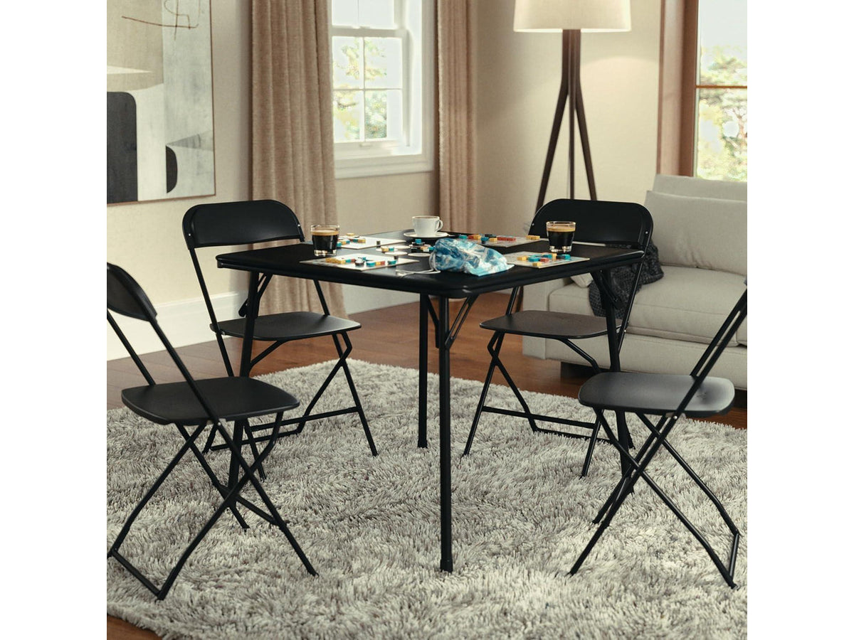 33.5" Square Folding Multipurpose Card Table, Padded Vinyl Top, Portable 4-Player Game Table, Black, No Assembly