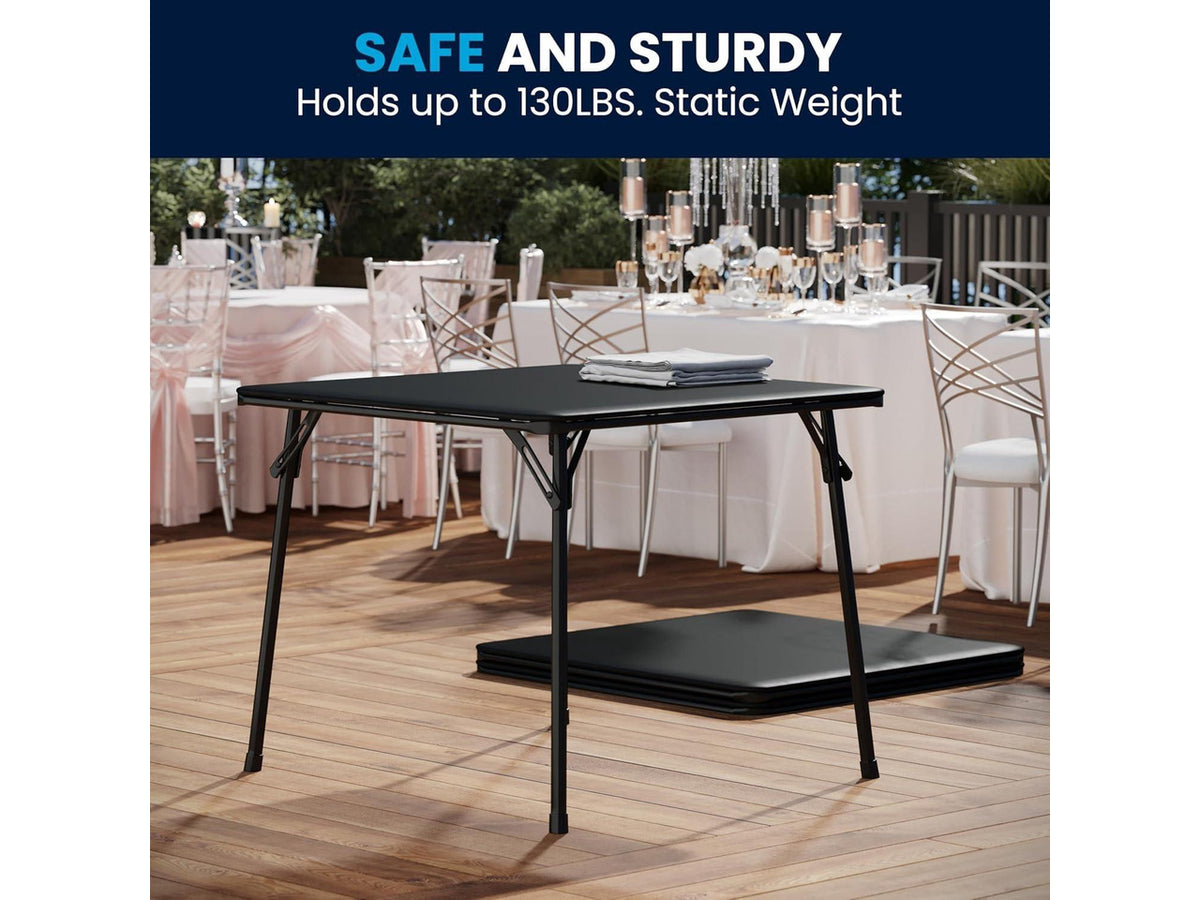 33.5" Square Folding Multipurpose Card Table, Padded Vinyl Top, Portable 4-Player Game Table, Black, No Assembly
