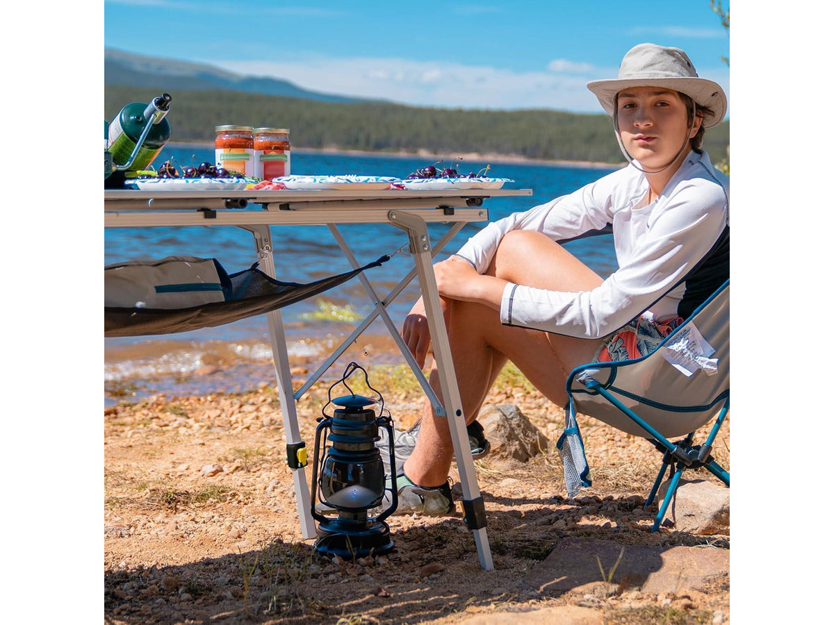 Adjustable Height Folding Camping Table, Roll Up Aluminum Portable Table with Removable Storage Mesh and Carry Bag, Waterproof Lightweight Outdoor Table for Picnic BBQ Backyard Beach Party