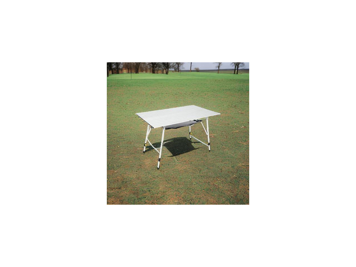 Adjustable Height Folding Camping Table, Roll Up Aluminum Portable Table with Removable Storage Mesh and Carry Bag, Waterproof Lightweight Outdoor Table for Picnic BBQ Backyard Beach Party