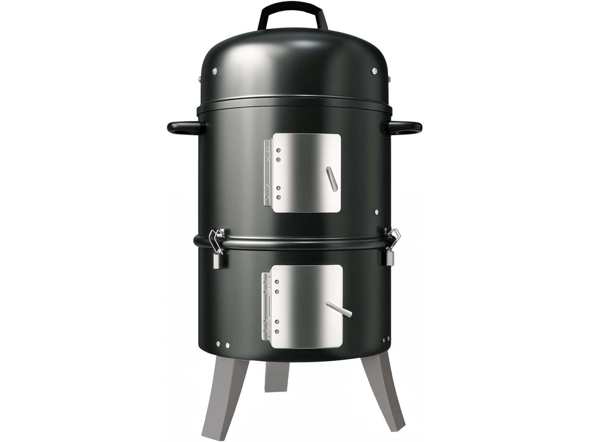 16 Inch Heavy Duty Vertical Charcoal Smoker, Multipurpose Outdoor BBQ Grill with Built-in Thermometer, Adjustable Vent and Dual Access Doors, Portable Cooking Smoker for Patio Backyard Camping