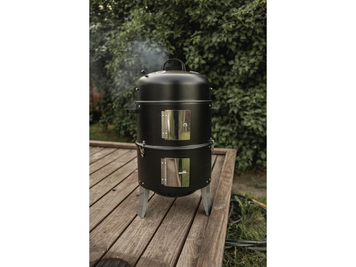 16 Inch Heavy Duty Vertical Charcoal Smoker, Multipurpose Outdoor BBQ Grill with Built-in Thermometer, Adjustable Vent and Dual Access Doors, Portable Cooking Smoker for Patio Backyard Camping