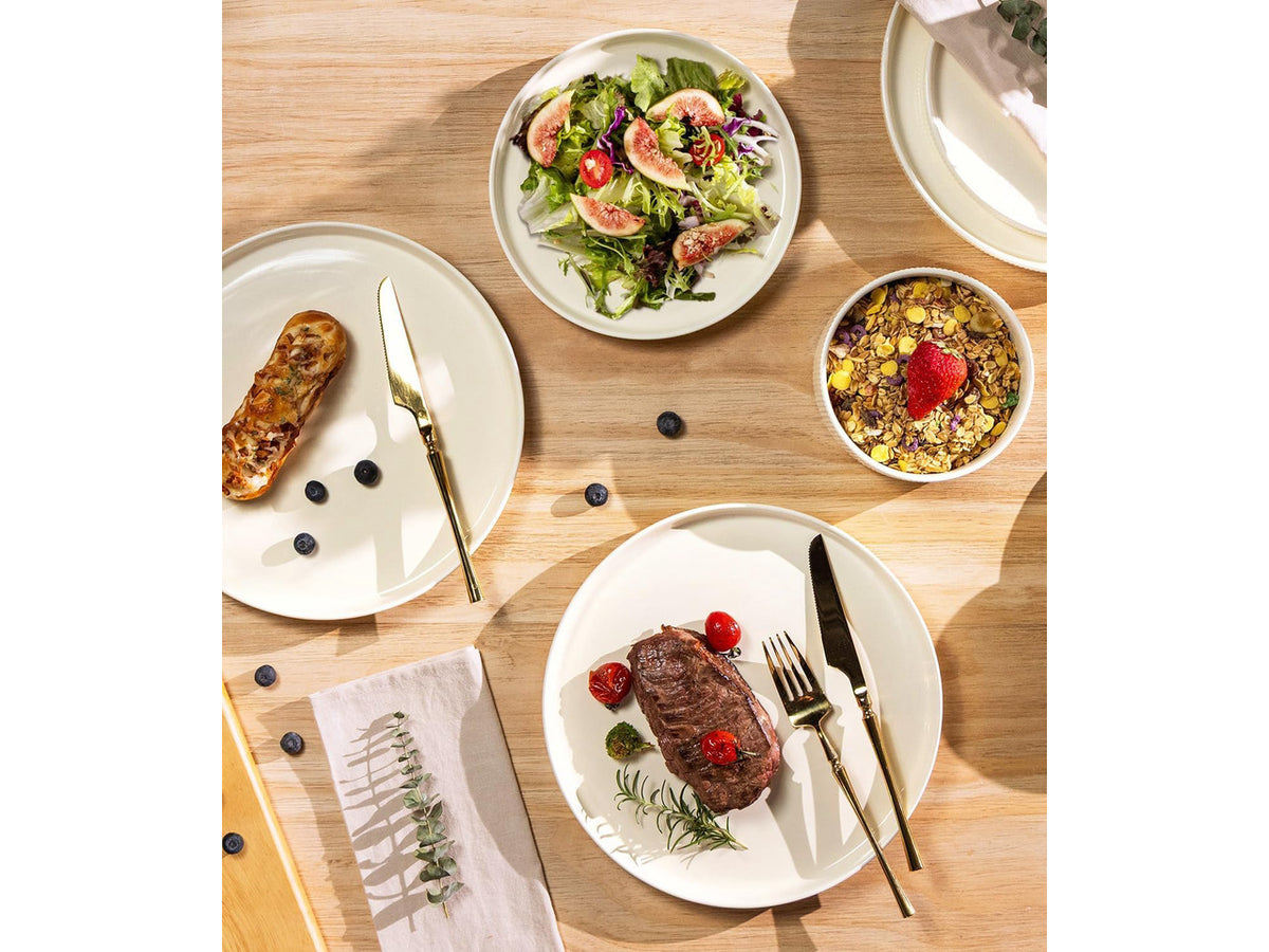12-Piece Ceramic Dinnerware Set for 4, Double Reactive Glaze Plates and Bowls Set, High Temperature Fired Durable Tableware, Stackable Design, Oven Microwave Dishwasher Safe Rustic Home Dining Dishes