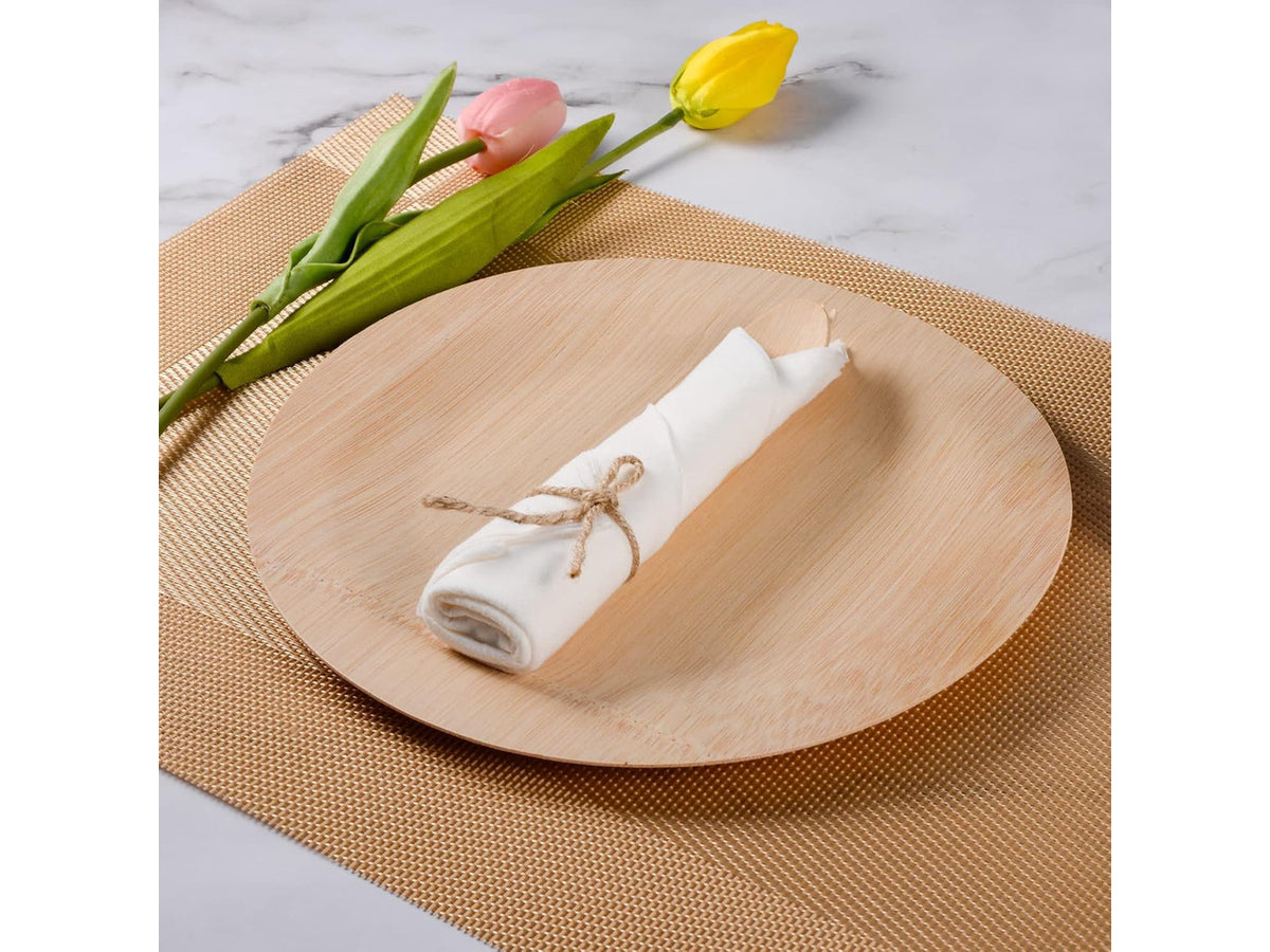 100 Pack Pre Rolled Bamboo Cutlery Set, Compostable Biodegradable Disposable Utensils with Thick Napkins, 400 PCS Forks Knives Spoons Combo for Wedding Party Birthday Catering Events
