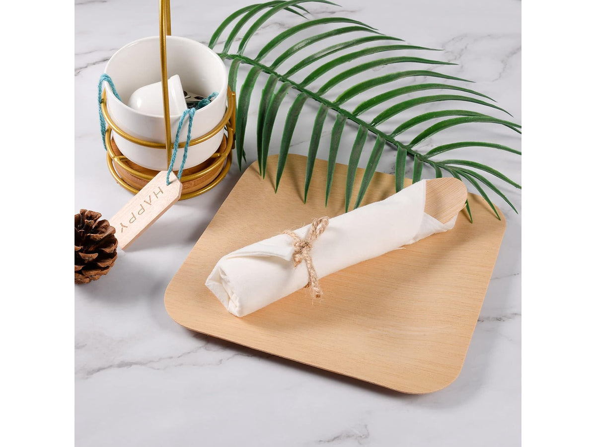 100 Pack Pre Rolled Bamboo Cutlery Set, Compostable Biodegradable Disposable Utensils with Thick Napkins, 400 PCS Forks Knives Spoons Combo for Wedding Party Birthday Catering Events