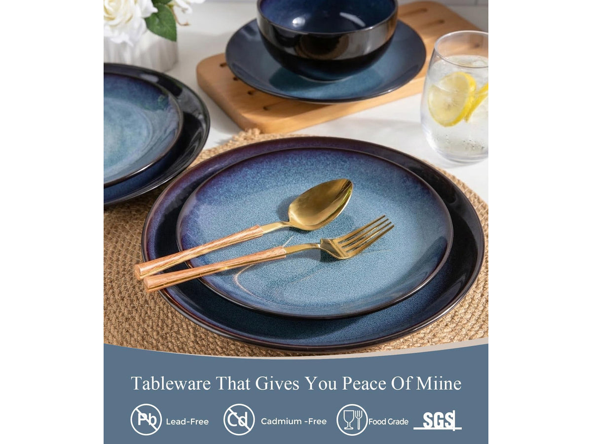 18 Piece Reactive Glaze Porcelain Dinnerware Set for 6, Unique Scratch Resistant Plates and Bowls Set, High Temperature Fired Ceramic Tableware, Oven Safe Modern Home Dining Set