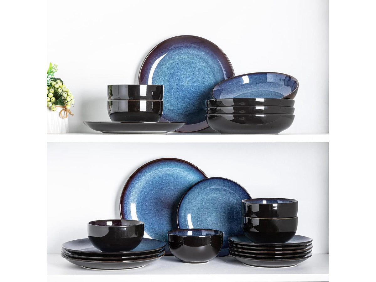 18 Piece Reactive Glaze Porcelain Dinnerware Set for 6, Unique Scratch Resistant Plates and Bowls Set, High Temperature Fired Ceramic Tableware, Oven Safe Modern Home Dining Set