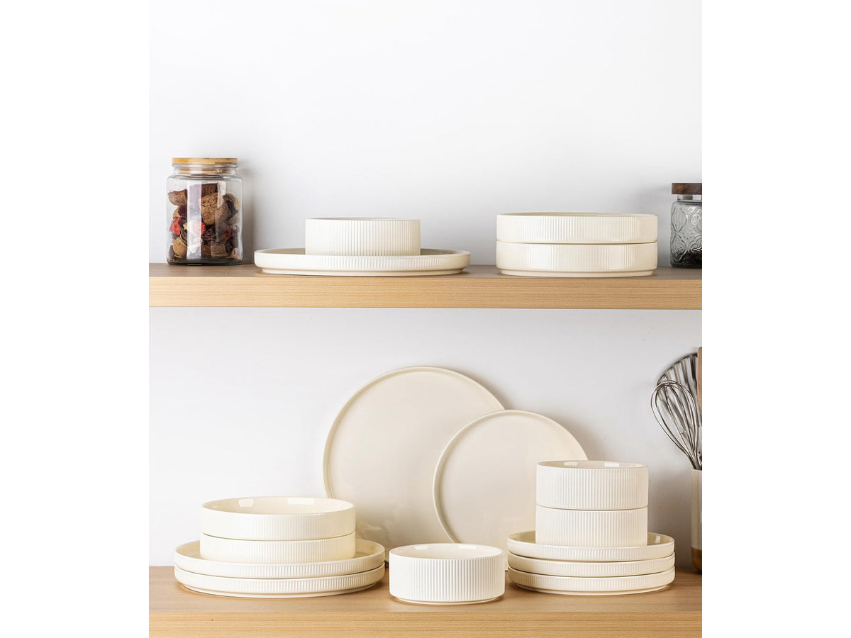 12-Piece Ceramic Dinnerware Set for 4, Double Reactive Glaze Plates and Bowls Set, High Temperature Fired Durable Tableware, Stackable Design, Oven Microwave Dishwasher Safe Rustic Home Dining Dishes